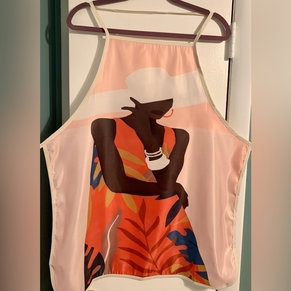 Artistic Apron with Silhouette of a Woman in Wide Brim Hat - Picture 2 of 2